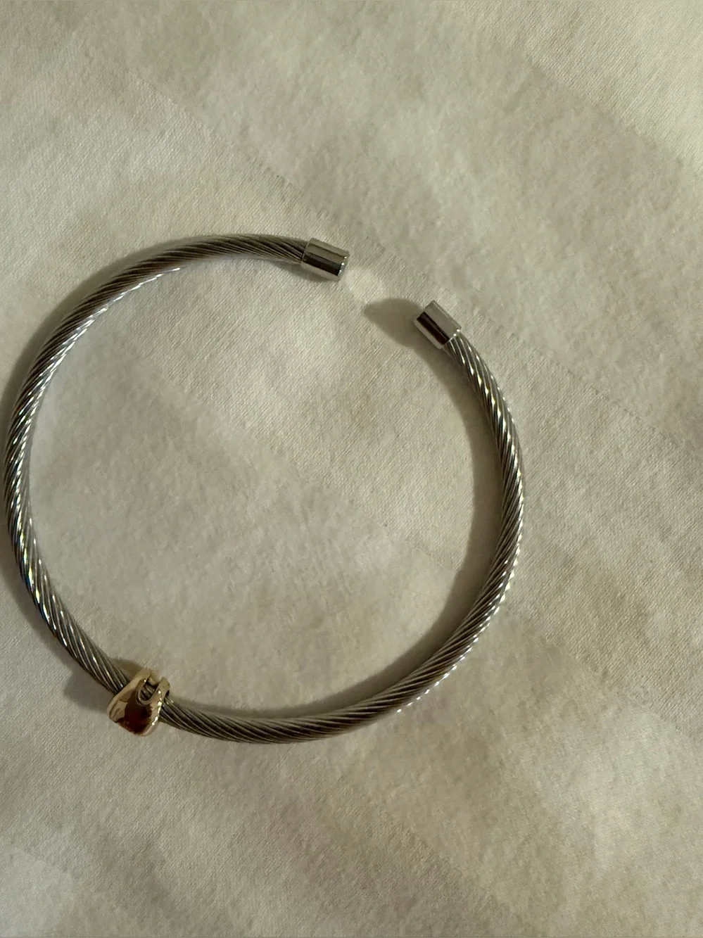 Park Lane Silver-Tone Cable Bangle with Gold Accent Crystal Charm
